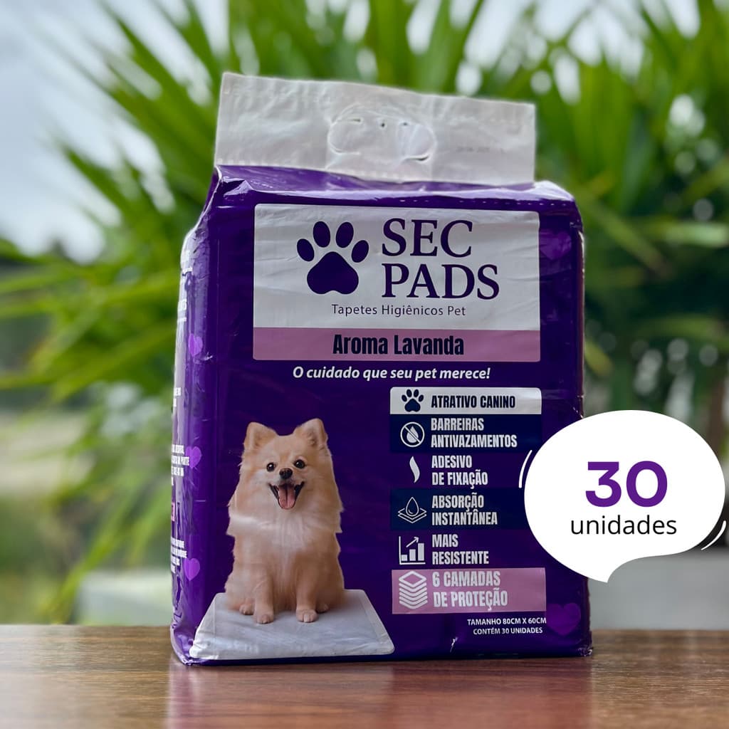 Tapete Higiênico Para Cães e Gatos Pet 80x60cm Aroma Lavanda 6 Camadas Antivazamento com Adesivo