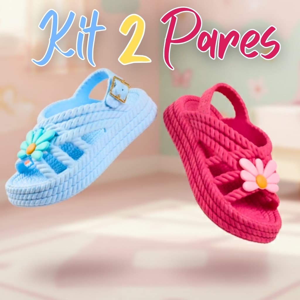 Kit 2 Pares Sandália Menina Infantil Margarida Macia e Juvenil Baby Trança
