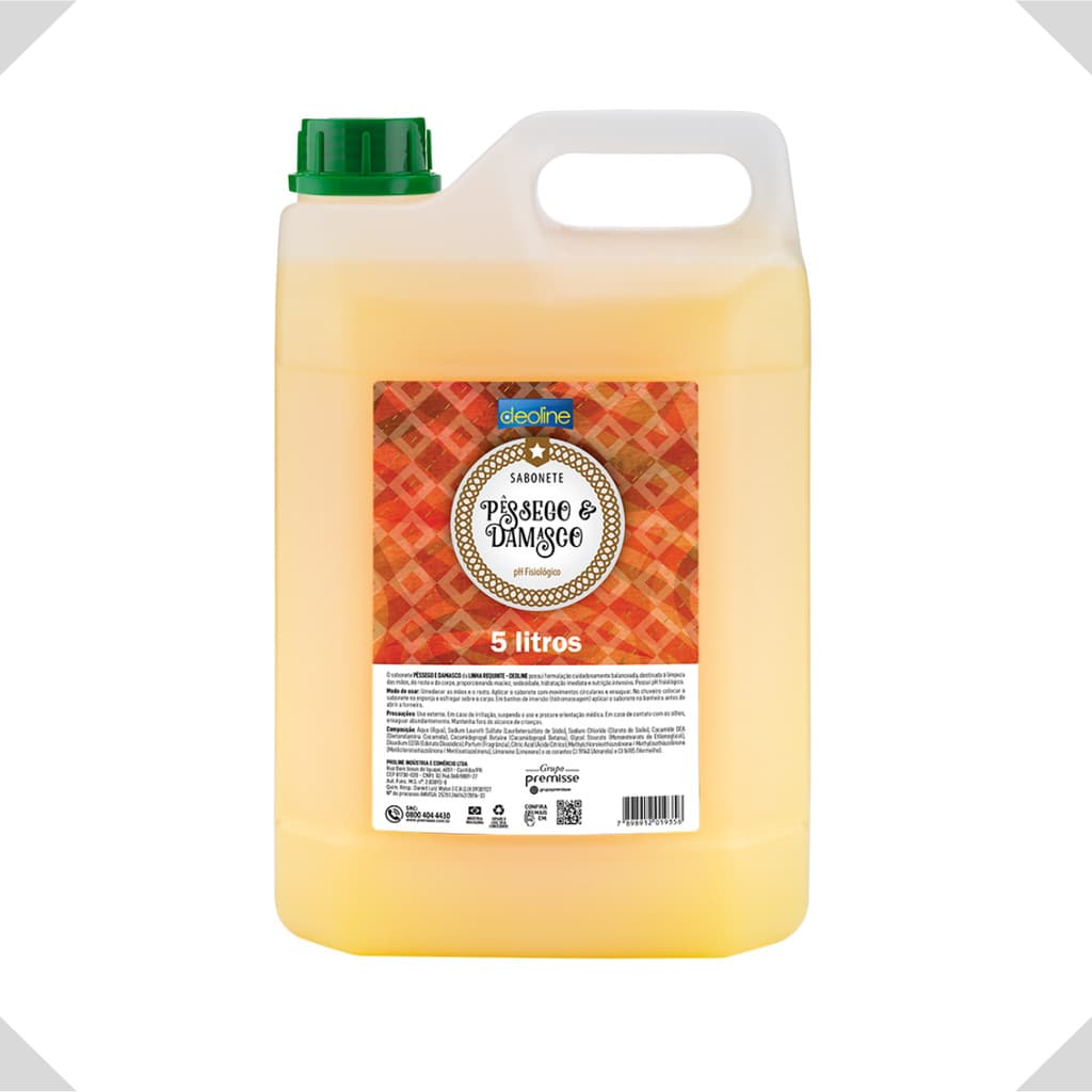 SABONETE LÍQUIDO PÊSSEGO E DAMASCO 5 LITROS PREMISSE