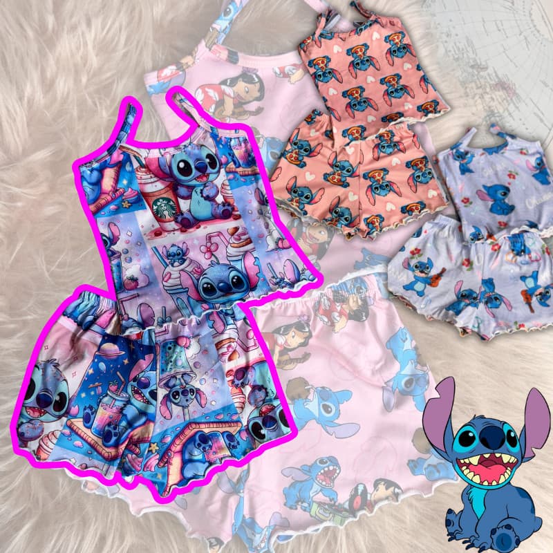 Pijama infantil feminino baby doll short doll roupa de dormir de menina personagens verao alcinha