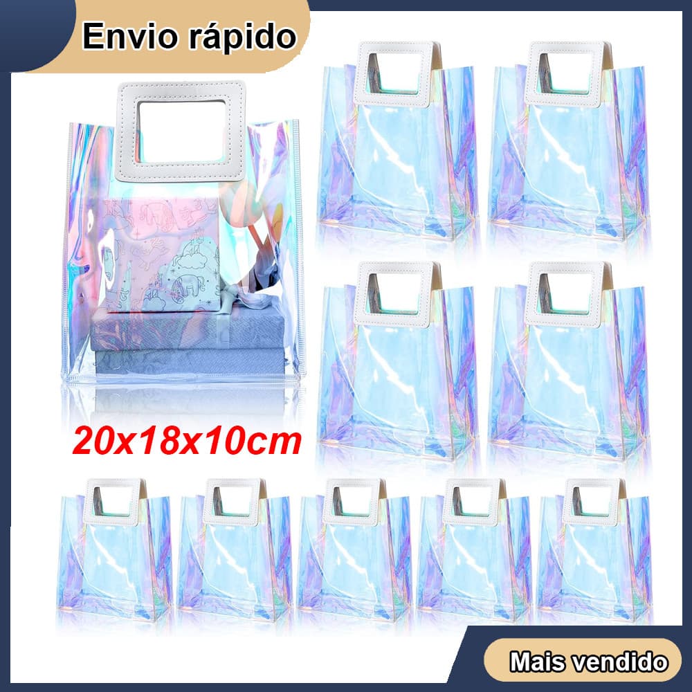 10/15/20 pçs Saco De Presente Azul transparente Com Alça Embalagem De Doces De Casamento Sacola Reutilizável 20x18x10cm