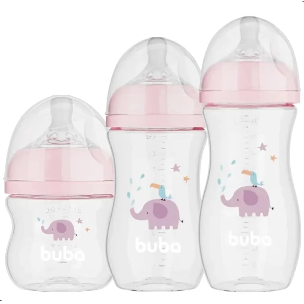 Kit 3 Mamadeiras Anticólica Buba 120ml, 270ml e 330ml Easy Flow Elefante