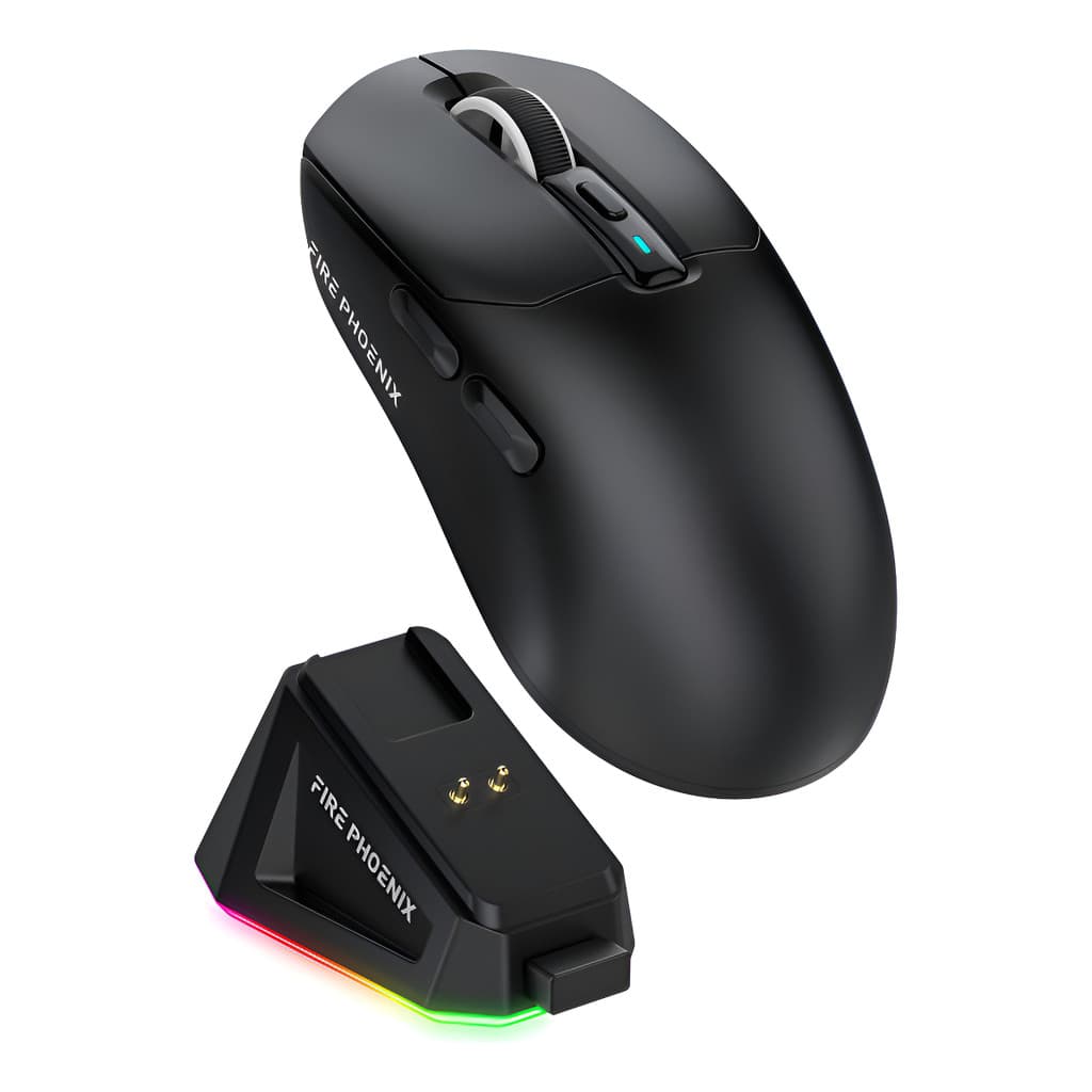 Mouse Gamer Sem Fio Bluetooth 2.4g Tri Mode 24000dpi Paw3311 Dock Carregamento Fire Phoenix Bk-r3x