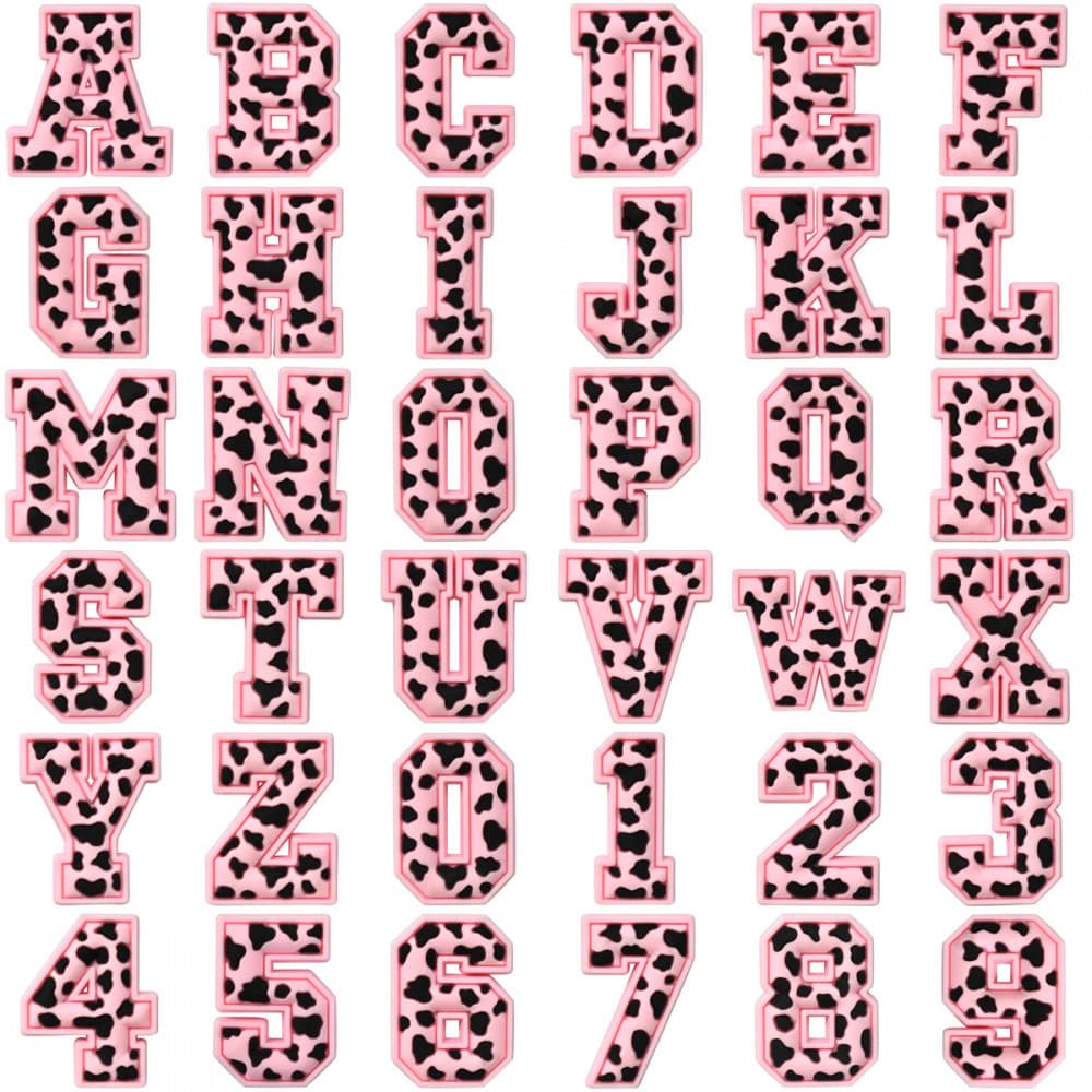 Encantos de Sapatos de Estampa de Leopardo Rosa Série de 26 Letras Decorações Acessórios de PVC com Botão e Pingentes de