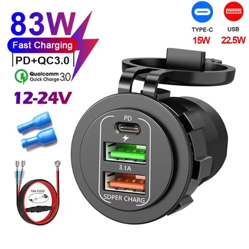 Novo 4 Portas Duplo PD QC 3.0 USB Carregador De Carro Com Voltímetro Tomada Adaptador De Energia À Prova Dwaterproof Águ