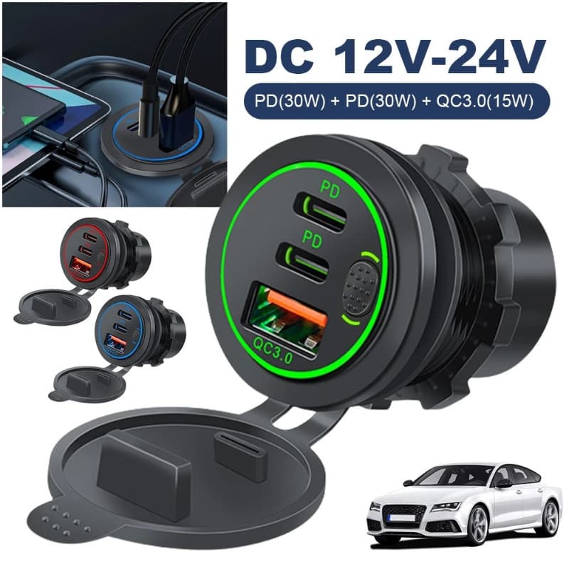 78W Duplo PD QC3.0 Carregador De Carro Tomada Acessório À Prova Dwaterproof Água Carga Rápida 3.0 Energia Para 12V/24V M