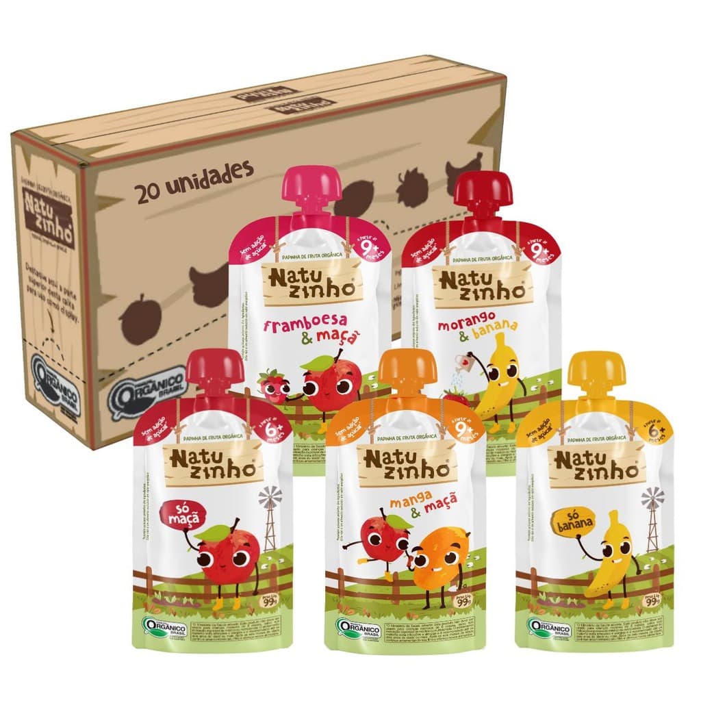 Kit Papinha Organica Natuzinho 5 sabores Bebe 20 unidades