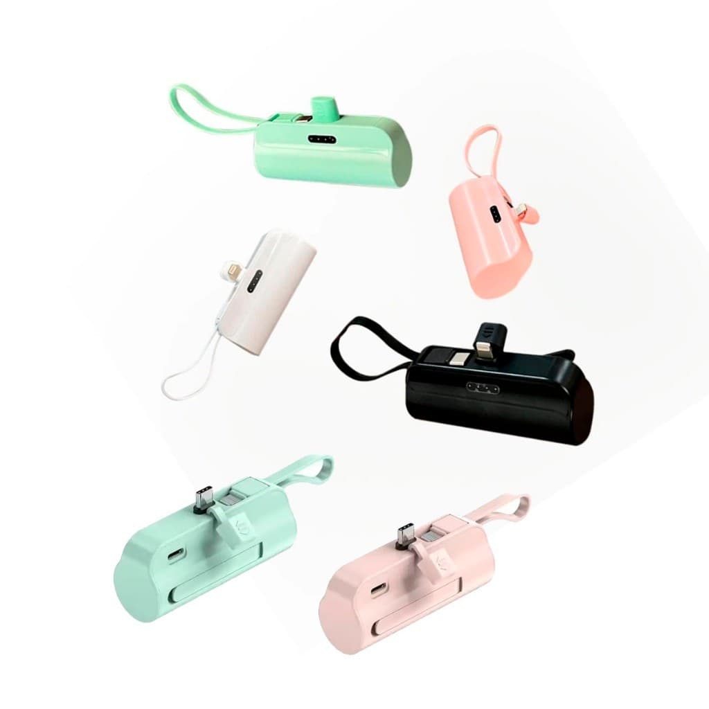 Carregador Mini Power Bank 5000mAh Bateria Auxiliar Sem Fio 2em1 Carregador Portátil para iPhone e Tipo-C