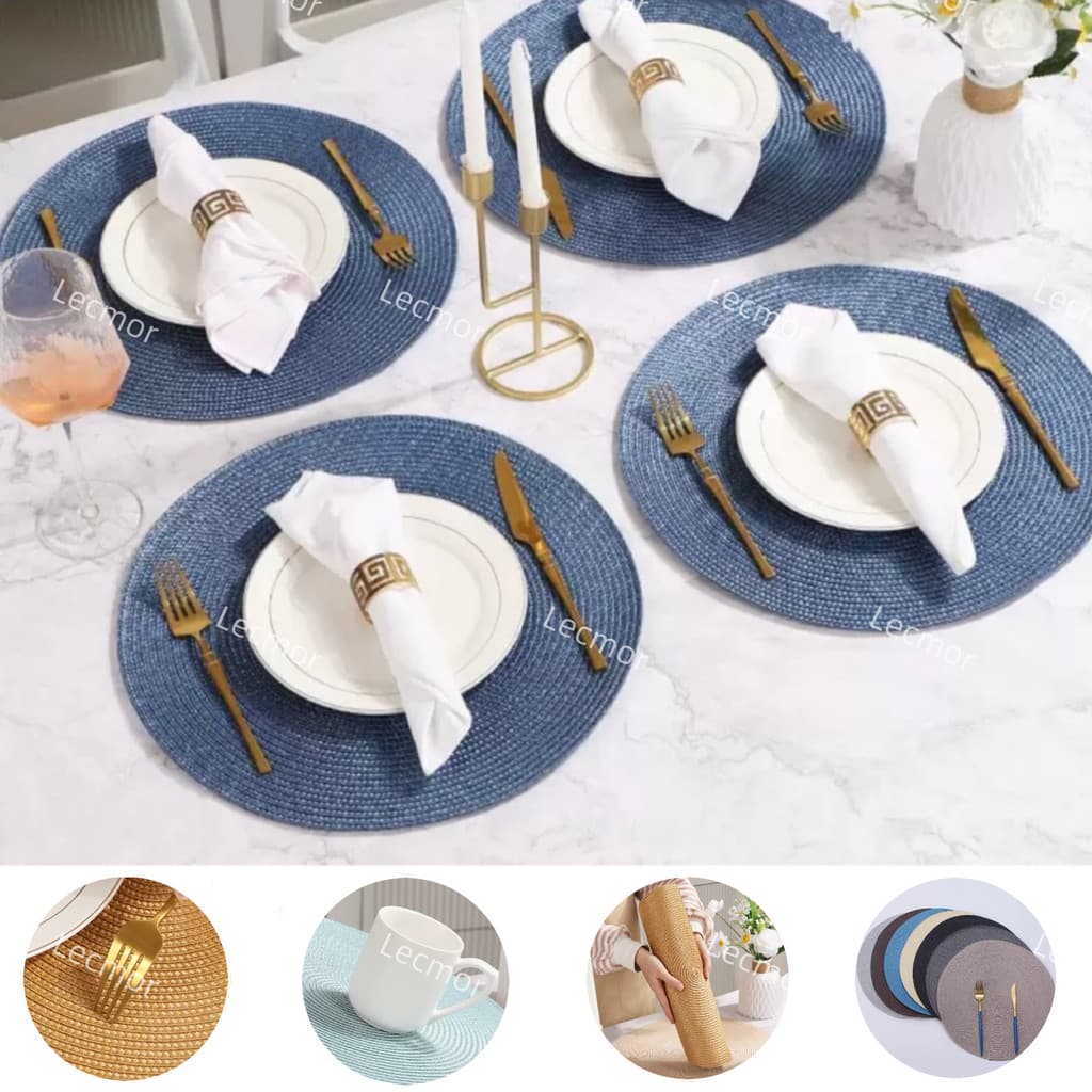 Kit 4～10 Jogo Americano Redondo Jantar para Mesa Posta, Descanso de Prato