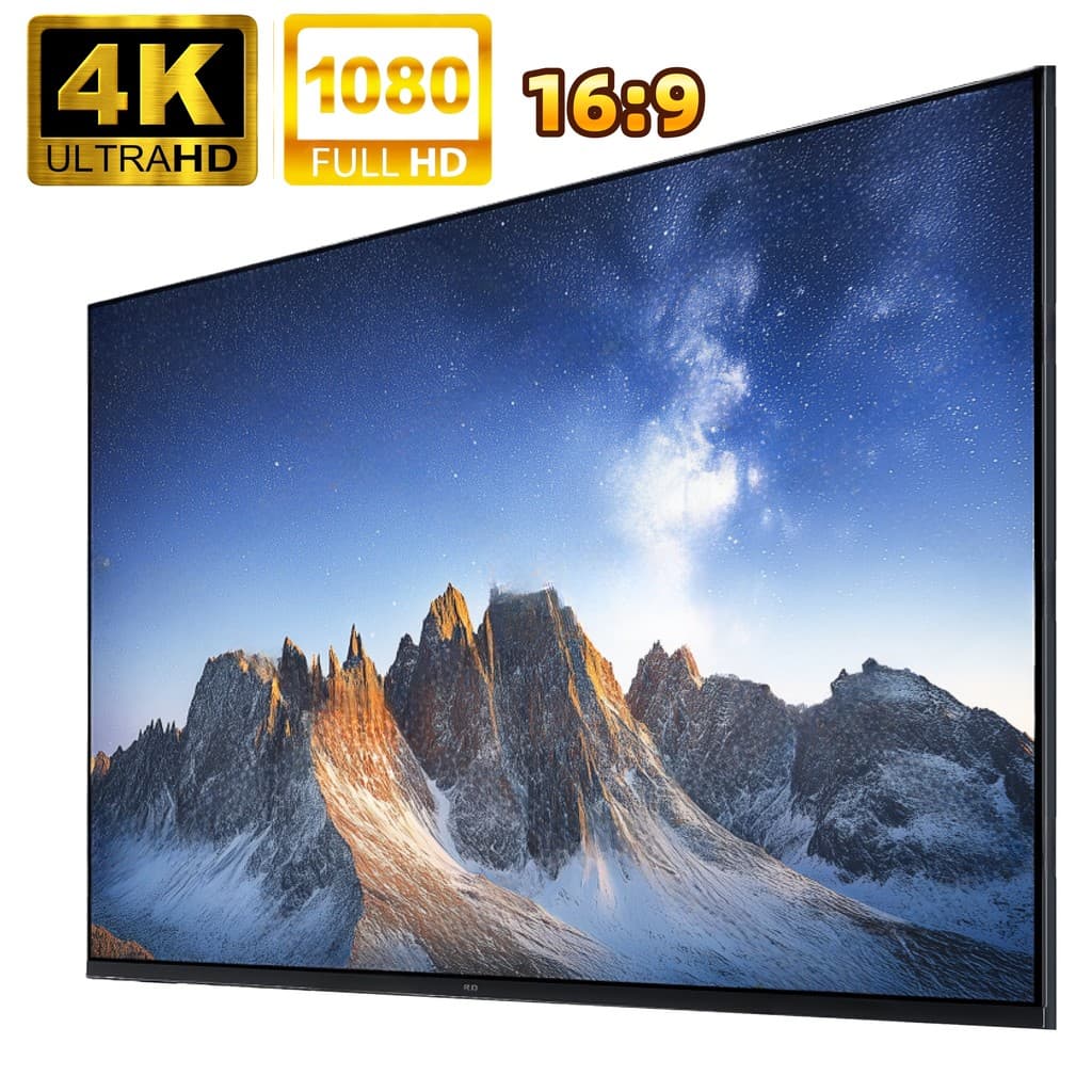 Tela de projetor 16:9 branca anti-luz moldura preta de 84-150 polegadas com furo metal home theater