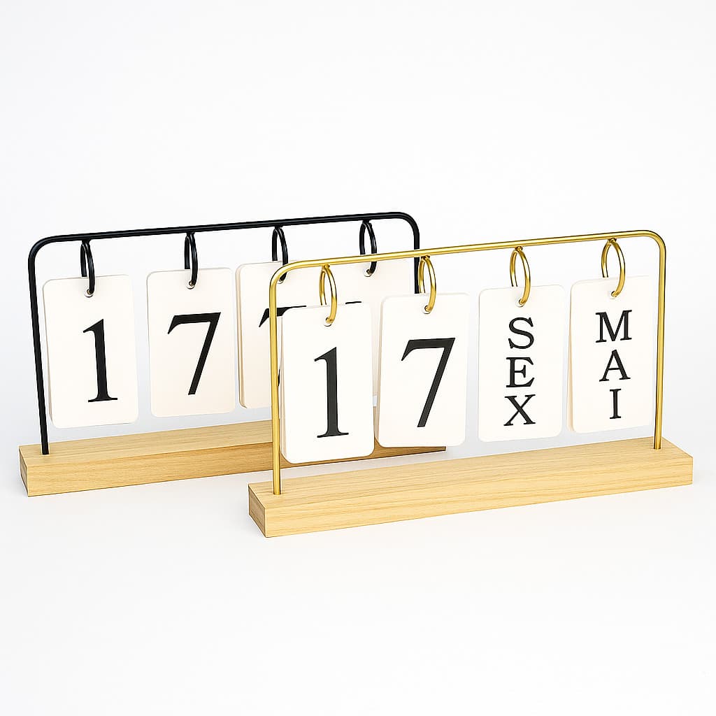 Calendário de Mesa Decorativo com Plaquinhas Preto Rose Dourado Permanente Escritório