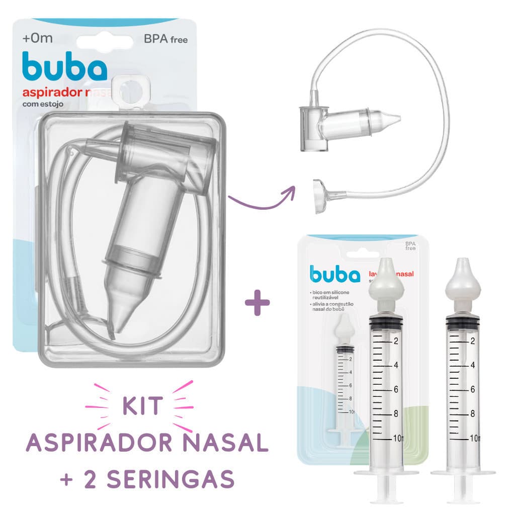 Kit Aspirador Nasal com Estojo + 2 Seringas Bico de Silicone - Kit Limpeza Higiene Nasal para Bebês