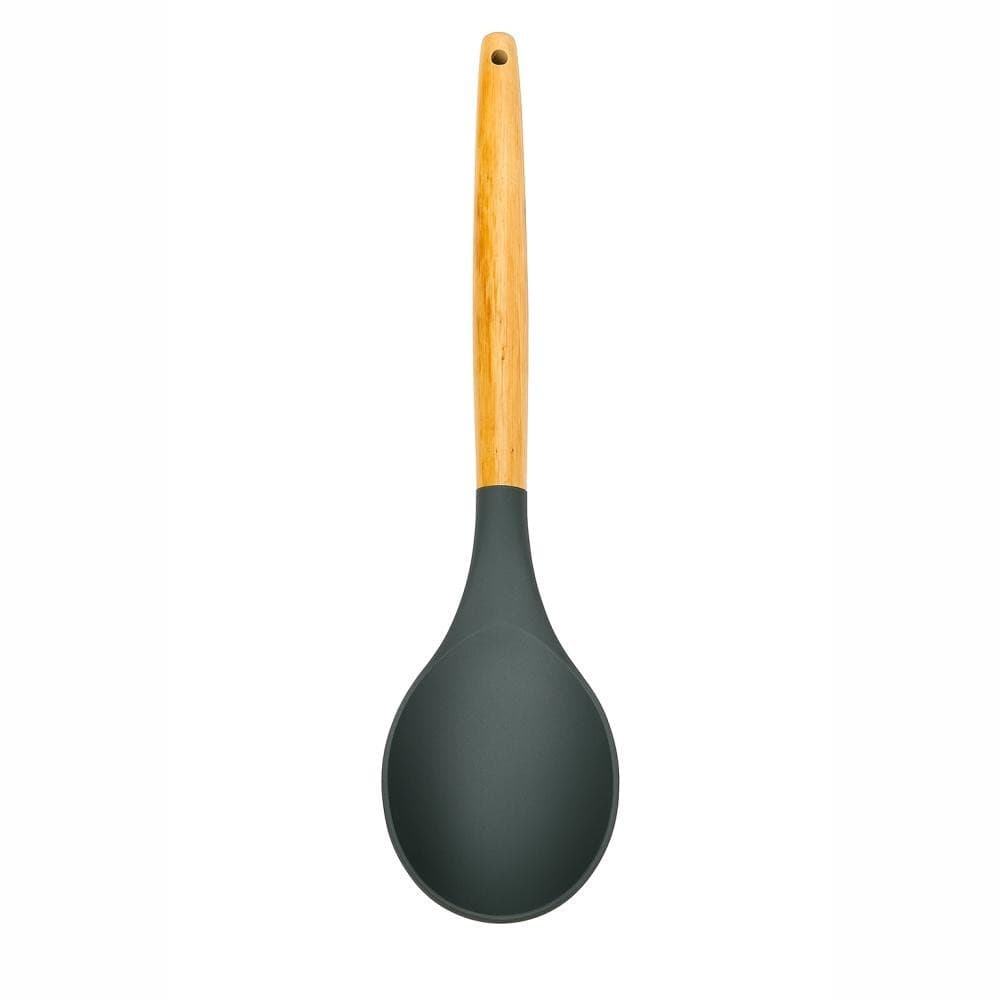 Colher de Silicone com Cabo de Madeira Cinza Utensilios de Cozinha para Servir Arroz Anti Aderente
