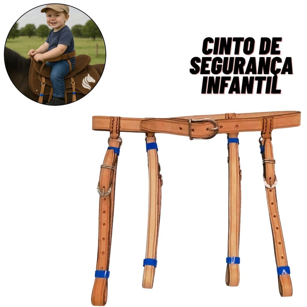 Cinto para sela Segurança Infantil Para criança de montaria cavalgada em couro