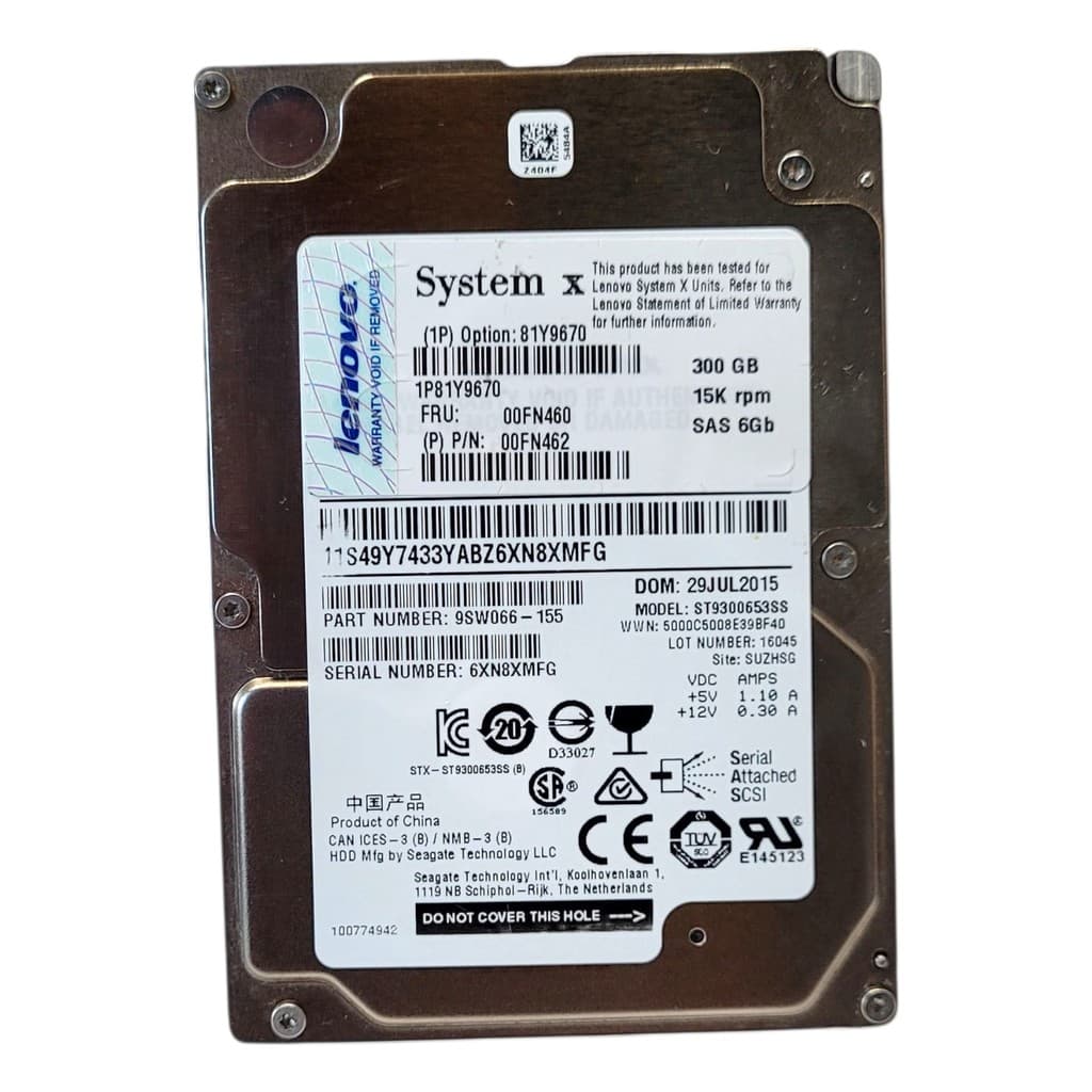 Hd Ibm 300gb Sas 15k Rpm Servidor Enterprise System X 00fn460