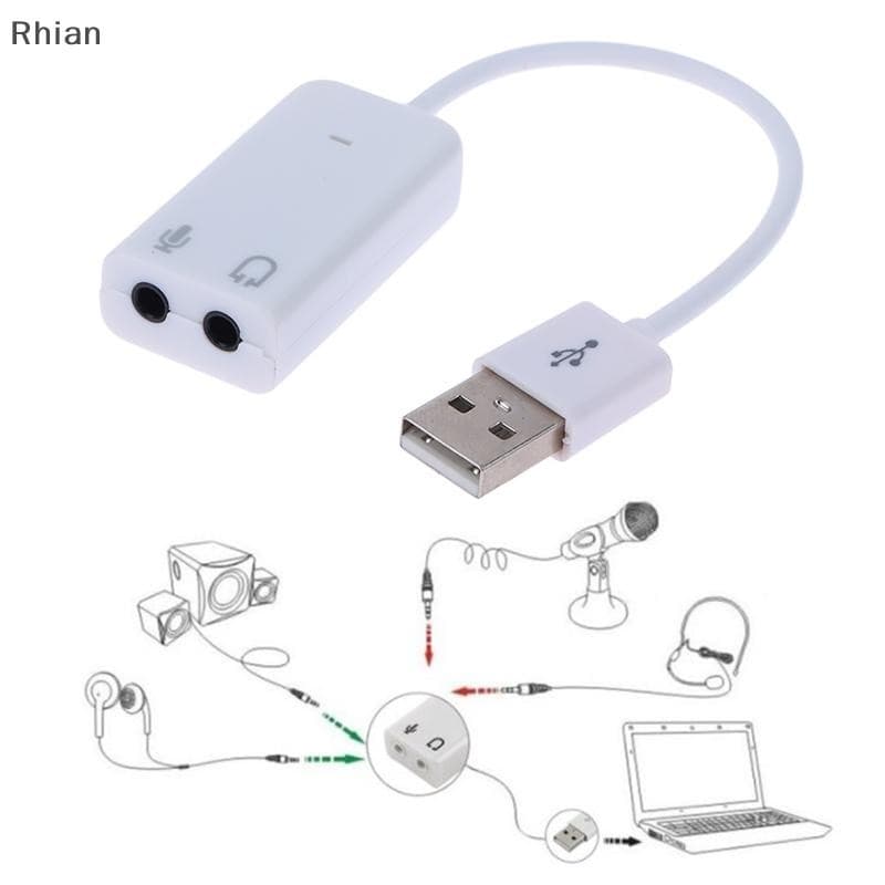 [Rhian] USB 2.0 Para Jack Placa De Som Externa Áudio 3D Fone De Ouvido Microfone 7.1 Canais 5HV2 Adaptador Laptop COD