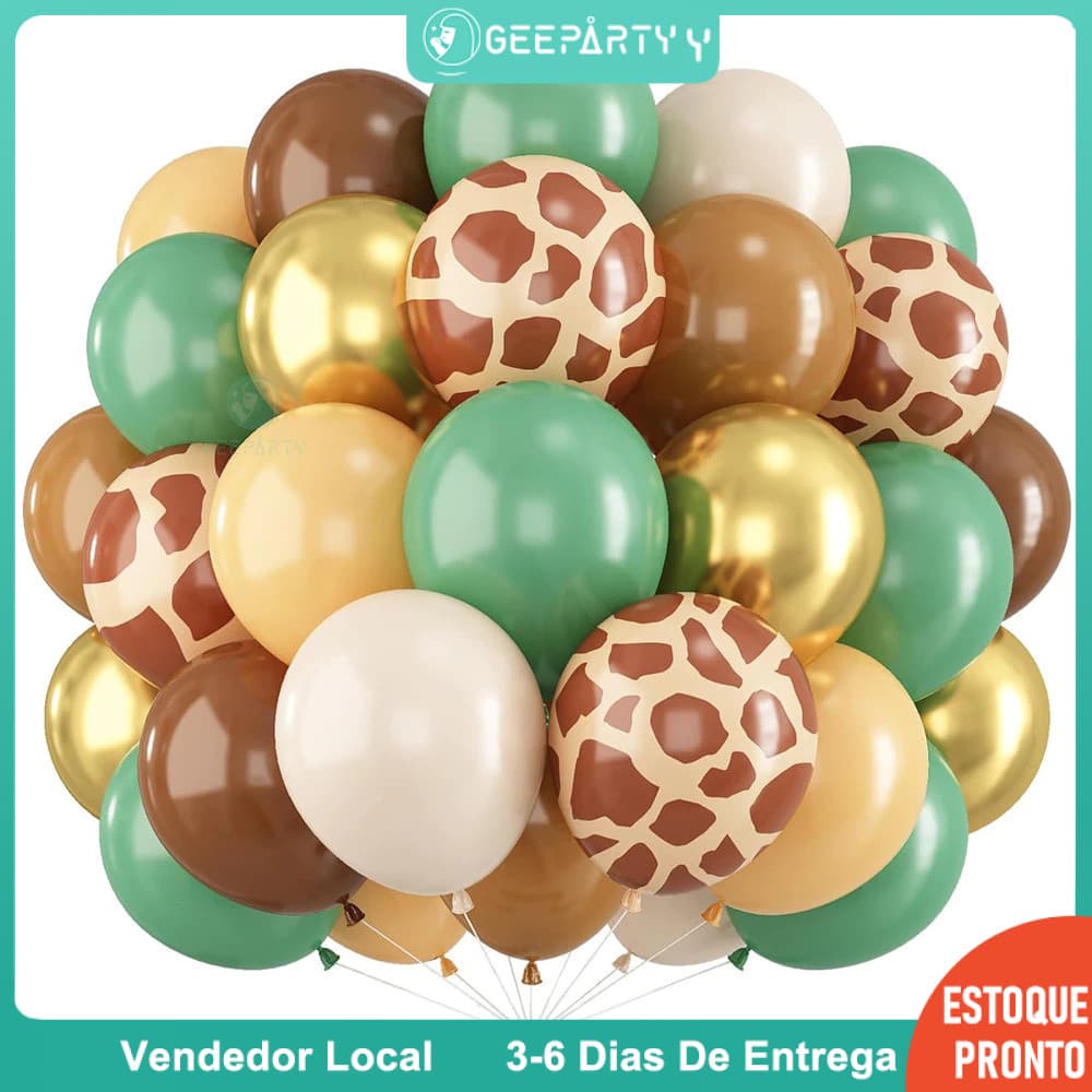 GeeParty 42 Peças Balões Safari Selva Verde Sálvia - Decoração Festa Animal