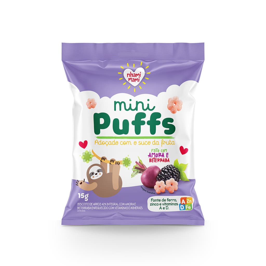 Mini Puffs Snack P/crianças amora beterraba 12 Unidades 15g