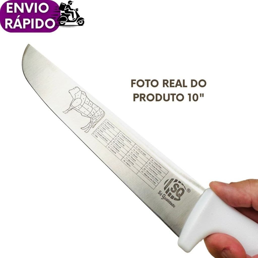 Faca Carne Chef Aço Cabo Branco 8'' ou 10" Profissional Churrasco