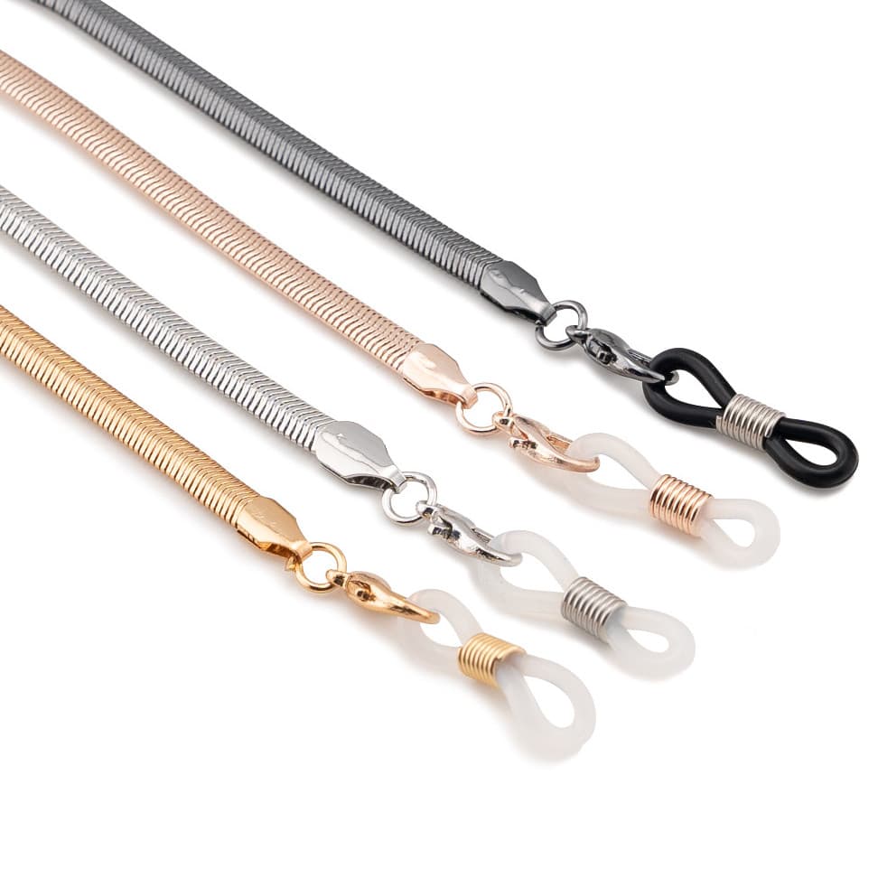 Corrente de óculos de metal plana, corrente de máscara, corrente de óculos com sensação de cortina úmida, corrente anti-