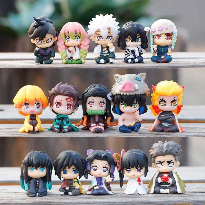 6Pcs/Set Boneco de Anime Demon Slayer Versão Q Tanjiro Nidouzi Inosuke Zenitsu Figura de Ação Modelo Brinquedo Boneco