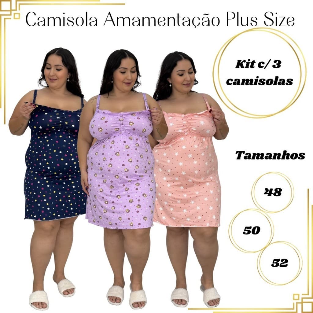 Kit 3 Camisolas Plus Size Suede 48 50 52 Carol