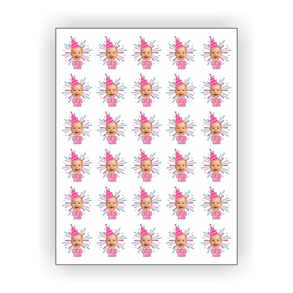 Cartela de Tattoos Personalizadas Aniversário 3 - 23x30cm com 30 un Rosa