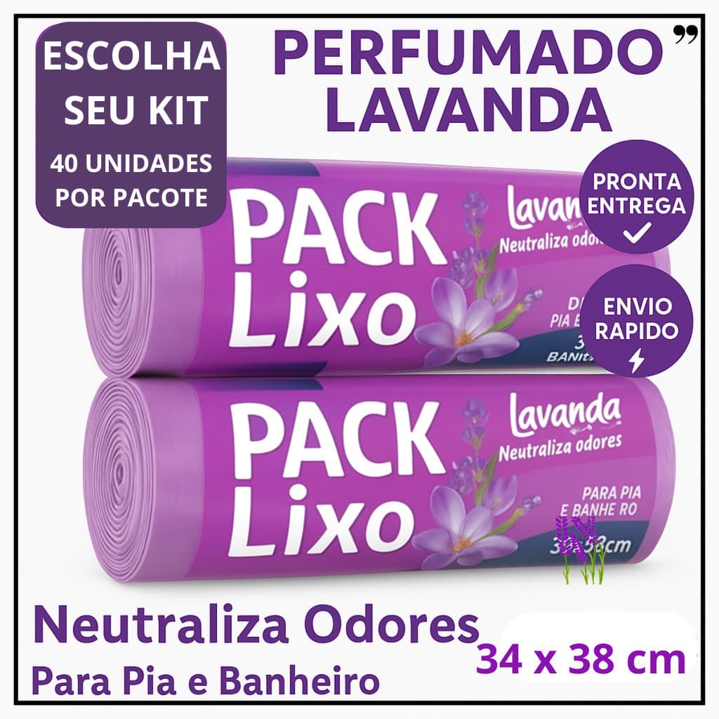 Kit Saco de Lixo Perfumados Lavanda 34x38cm – Anti Odor para Banheiro e Pia