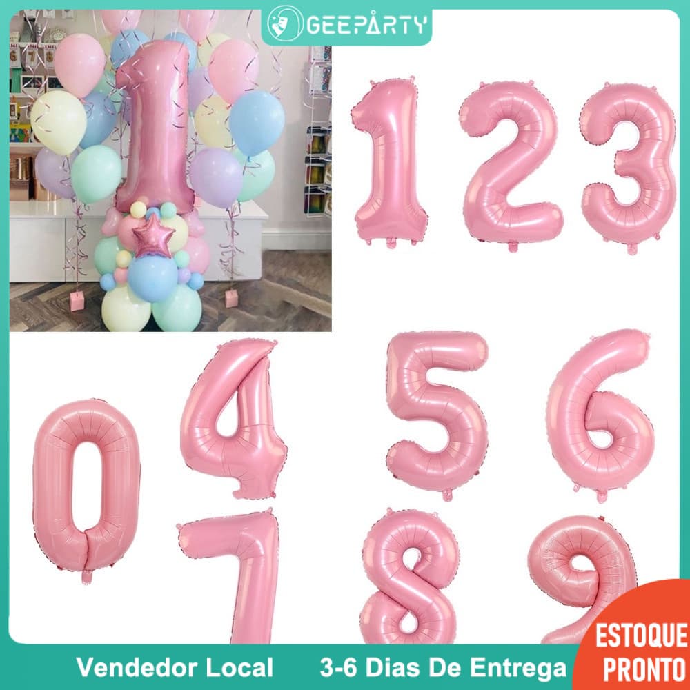 GeeParty Balões De Folha Rosa Pérola De 32 Polegadas 0-9 Números Para Crianças , Meninas , Decorações De Festa De Aniver