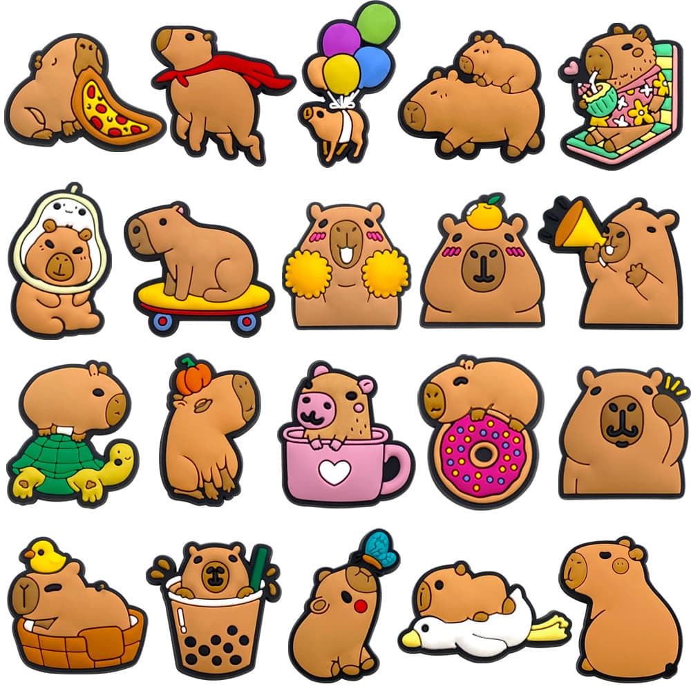 Charms de Sapatos 20 Estilos de Decorações de Padrão de Capivara de Desenho Animado Acessórios de PVC com Botão