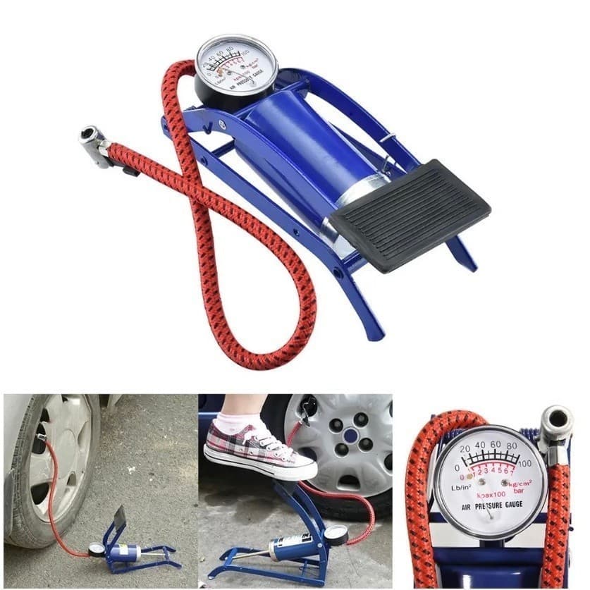 Bomba De Ar Pedal Medidor Alta Pressão Pneu Balão