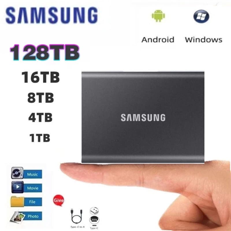 [Original💯] Samsung-Disco Rígido Externo HD 128TB/60TB SSD 30TB USB3.1-Type C De Expansão 16TB/8TB/4TB 1TB/2TB