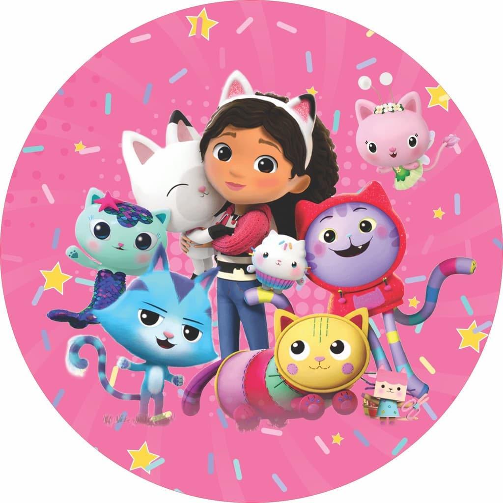 Painel Redondo A Casa Mágica da Gabby | Decoração Aniversário | Tecido Premium | Frete Grátis 150x150cm 50x50cm