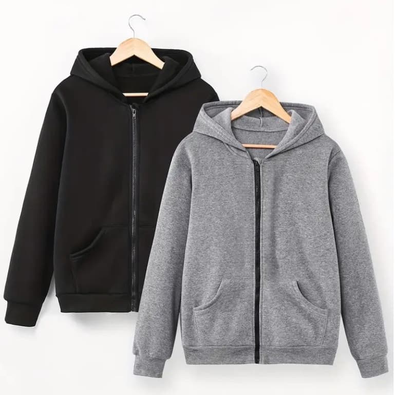 Kit 2 Moletons com Capuz Bolso Jaqueta Zíper Moletom Blusa De Frio Masculina Unissex Flanelado