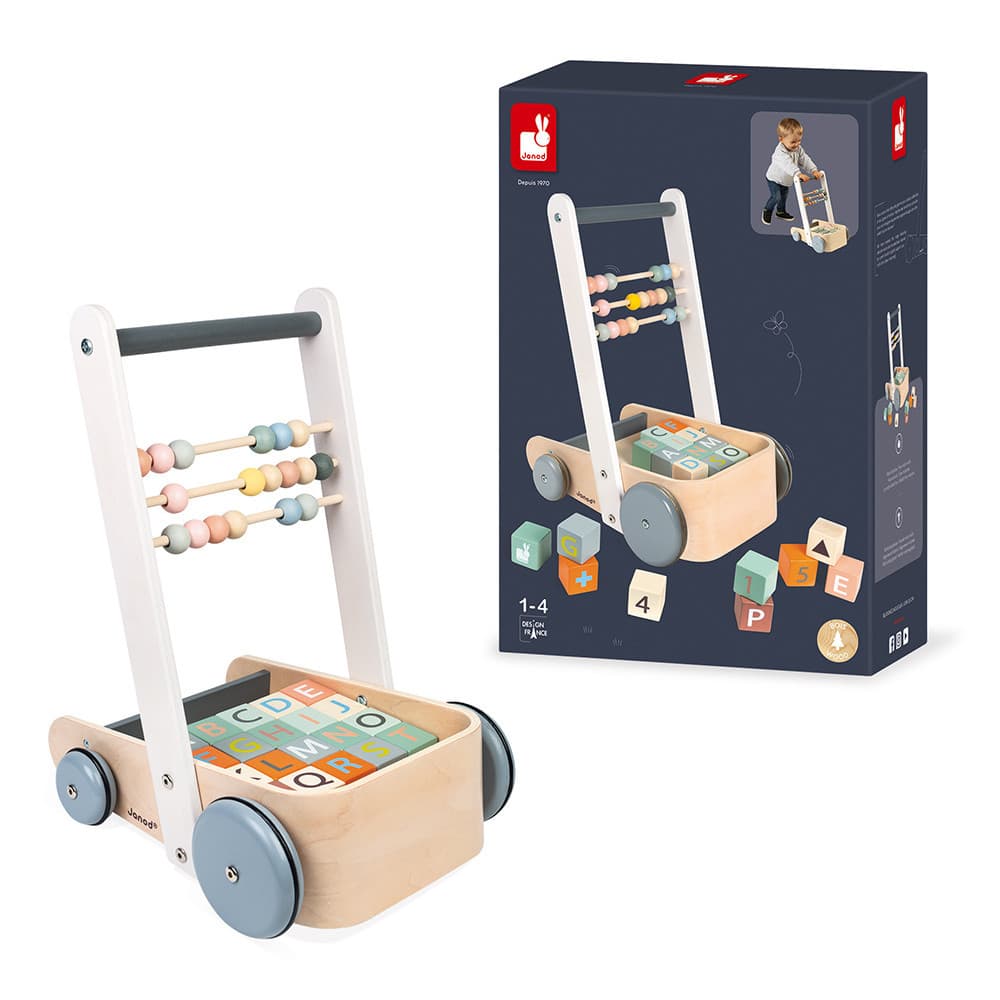 Andador Infantil De Madeira Janod Sweet Cocoon Com Blocos Abc Brinquedo Educativo