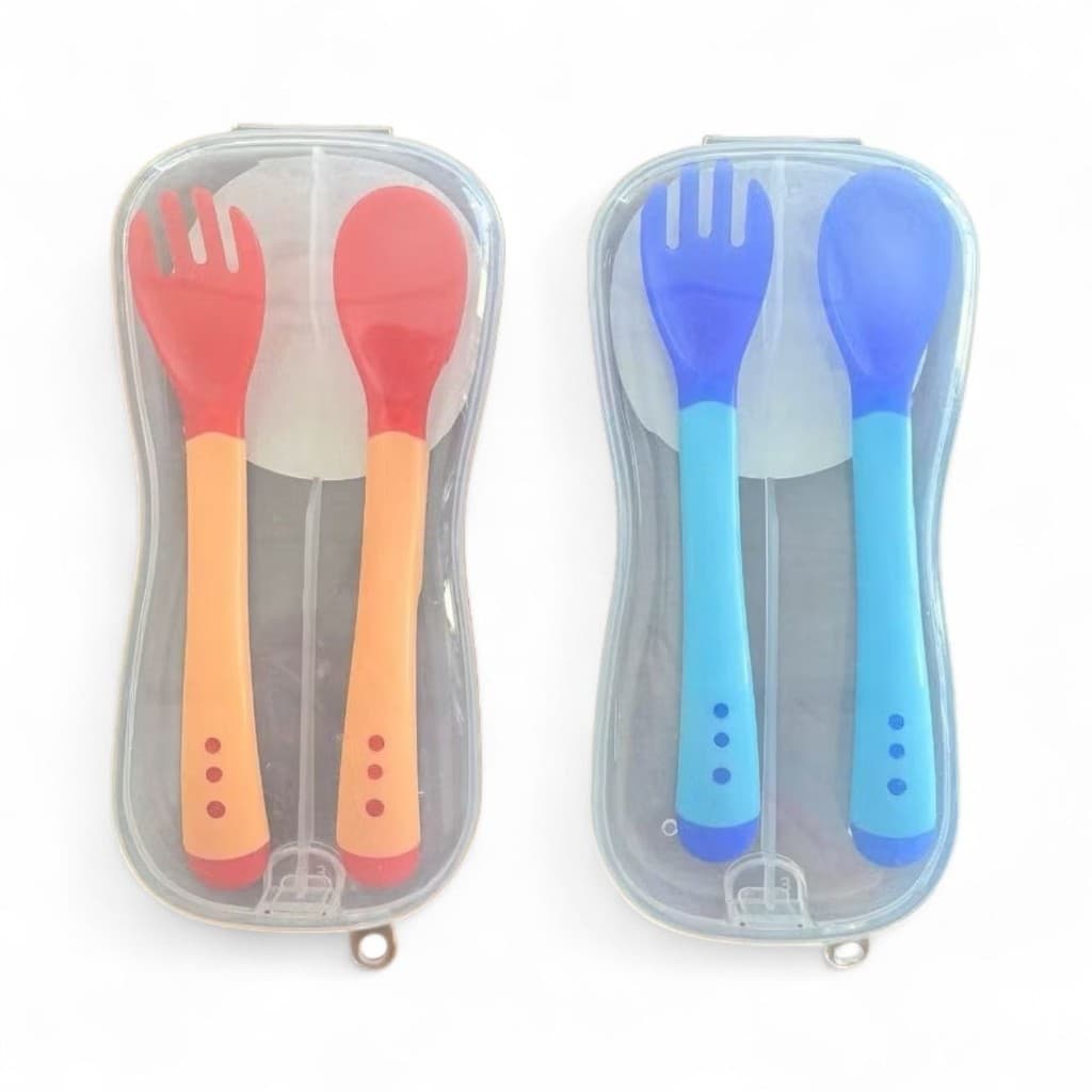 Kit Talher Infantil de Silicone com Estojo Transparente – Muda de Cor com Calor