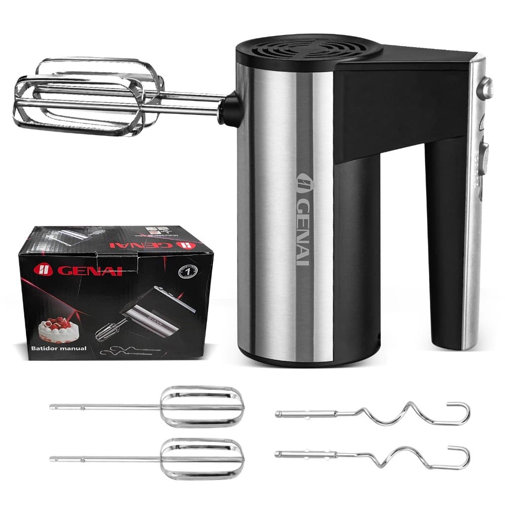 Batedor de Ovos Elétrico GENAI 200W - 5 Velocidades, Batedor e Gancho para Massa, 110-127V