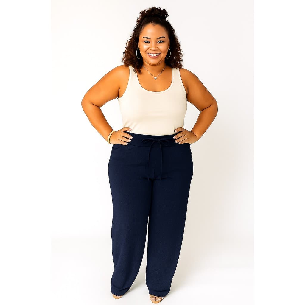 Calça Pantalona Feminina Tamanho Plus  Com Cordão Ajustável