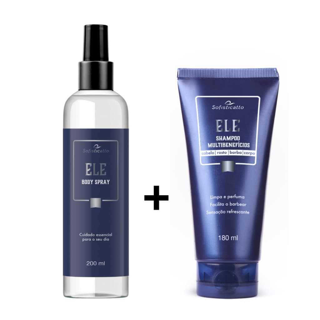Kit Body splash Masculino Marcante + Shampoo Multibeficios Cabelo Pós Barba e Corpo Elle Sofisticato