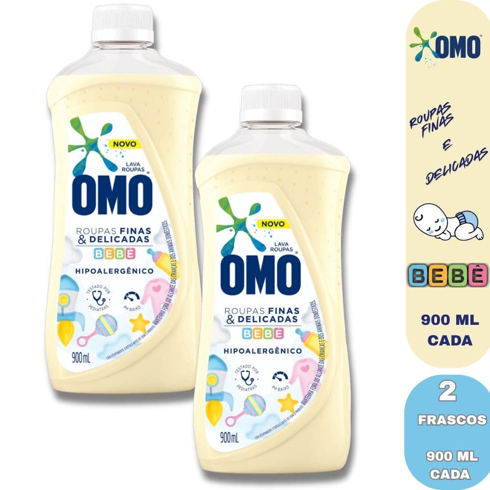 Kit 2 Lava Roupas Omo Roupinhas Finas e Delicadas pro seu Bebê 900ml
