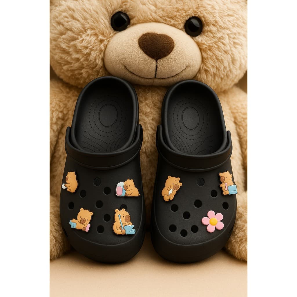 Babuche Feminino +bottons Sandália Personagem +Capivara e Flor Moderno Macio unisex