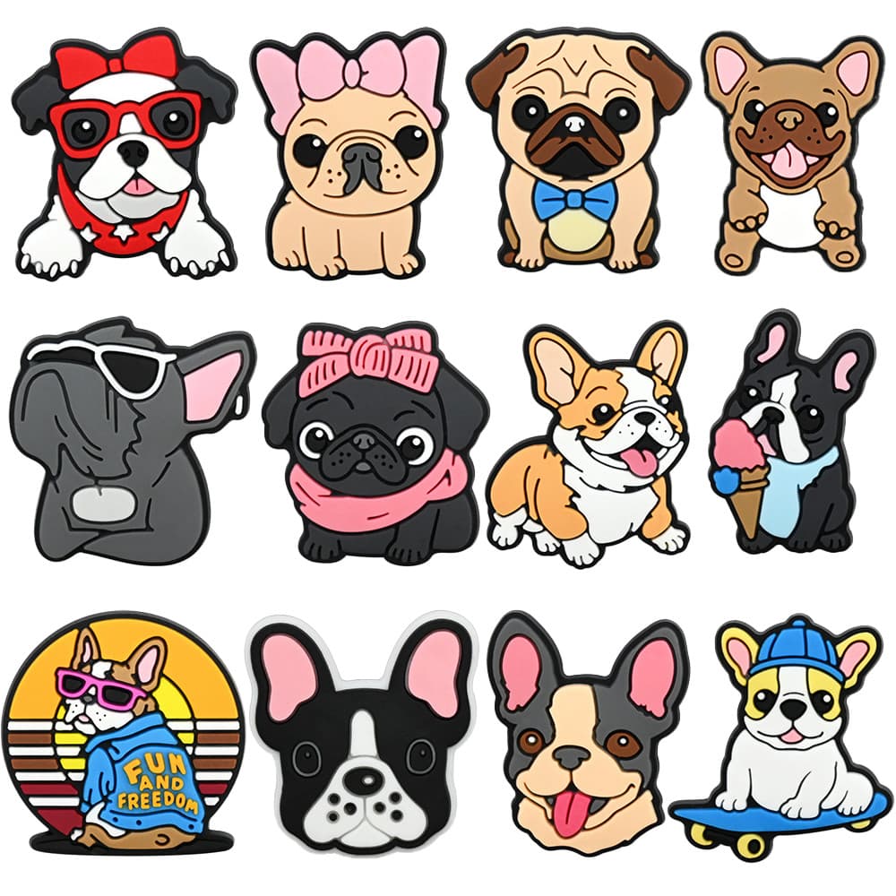 Encantos de Sapatos 14 Estilos de Decorações da Série de Cachorros Fofos Acessórios de PVC com Botão e Pingentes de Sand