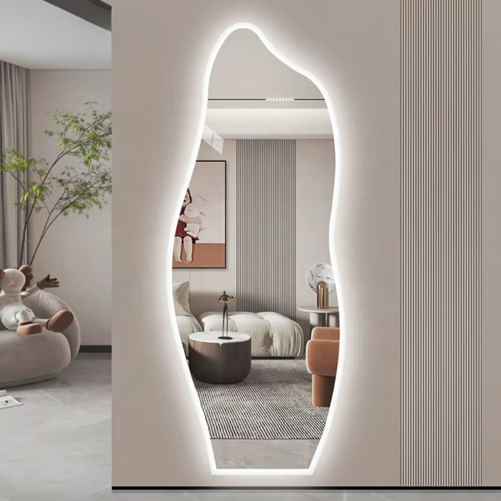 Espelho Orgânico 110X50cm de LED em Forma de Onda 3mm Lapidado de Corpo Inteiro Arte Moderna Sala de Estar/Quarto/Salão