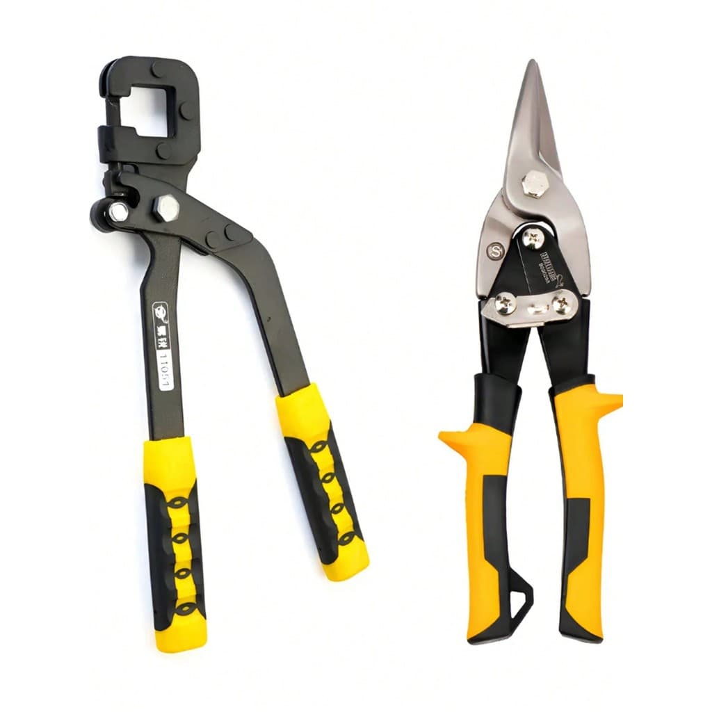 Kit Tesoura Corte Chapa Aviação + Alicate Puncionador Drywal Preto-FBG