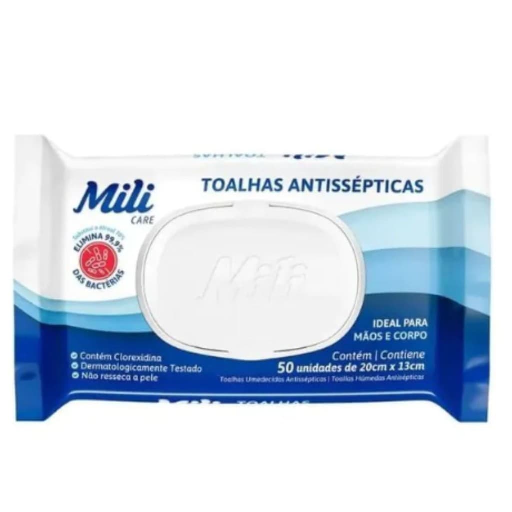 Toalhas Umedecidas Antissépticas Higiene C50 - Mili