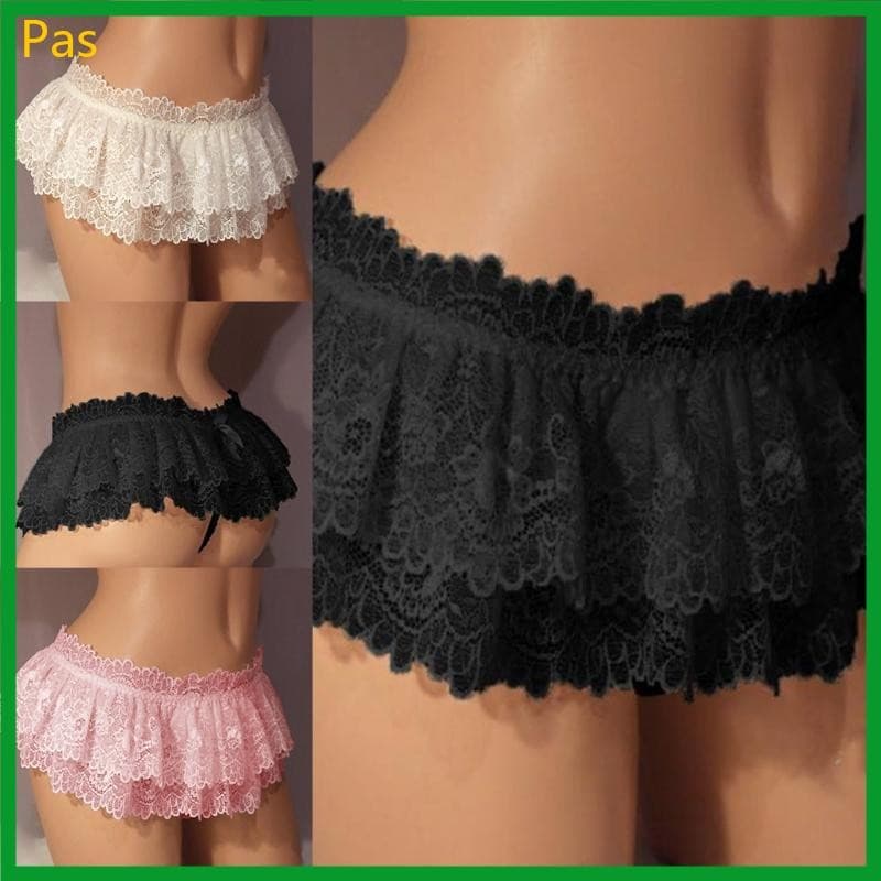 Masculino Babados Breve Renda Tanga Lingerie Crossdress Saia Curta Calcinha
