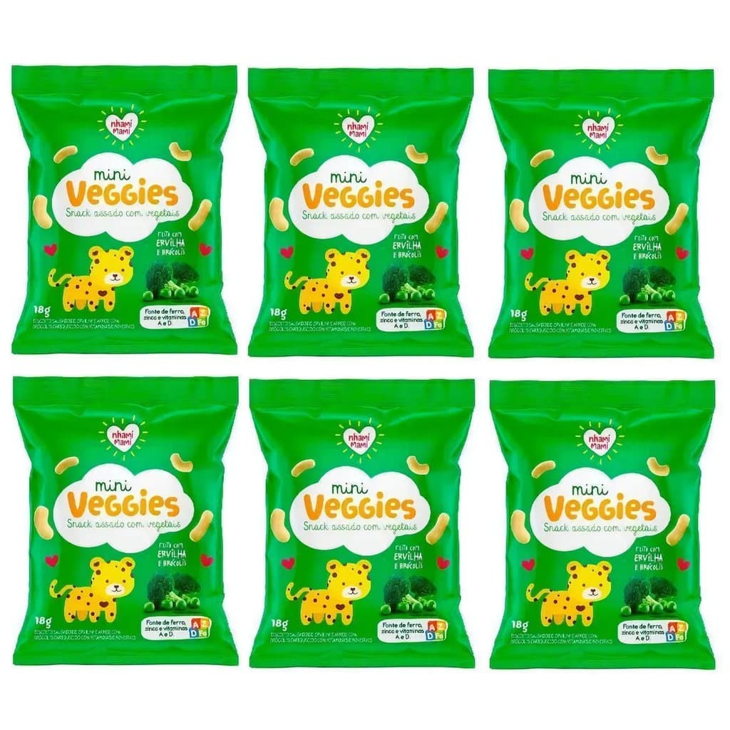 Mini Veggies Snack Ervilha E Brócolis 6x18g - Nhami Mami