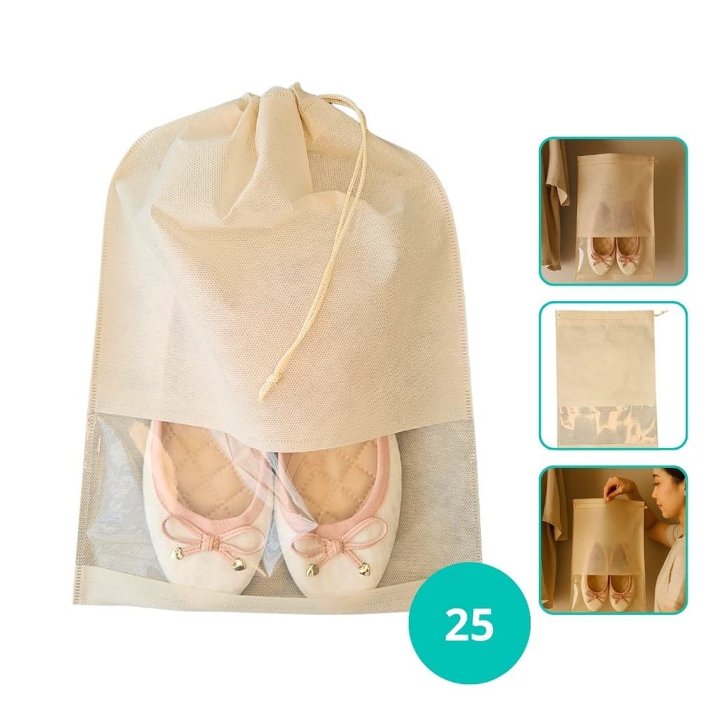 Kit 25 Sacos Tnt Calçados Sapato Chinelo 28x40 Cm Com Visor Organizar Armário Mala Viagem
