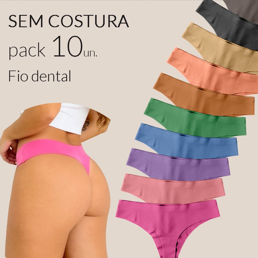 Kit 10 Calcinha Sem Costura Fio Dental Tanga Conforto Corte a Laser Não Marca
