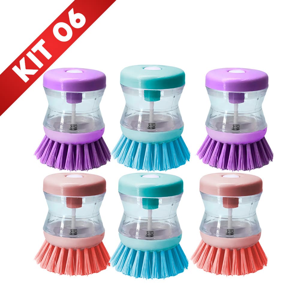 Detergente Lava Louça 2 em 1 Escova  Escovinha Dispenser Limpeza Cozinha Pia  Sabão Esponja Multiuso